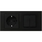 Ovivo Grano Siyah Topraklı Priz + Komütatör (Ikili) Anahtar Set thumbnail 1