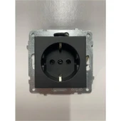 Ovivo Grano Siyah Topraklı Priz + Komütatör (Ikili) Anahtar Set thumbnail 3