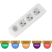 Viko 3'lü Priz Anahtarlı Topraklı Klemensli Çocuk Kilitli thumbnail 1