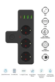 EXENAR USB Type-C Priz Dönüştürücü Şarj Adaptörü Priz-3 USB-1 Type-C Girişli Çoklu Fiş Priz Çoklayıcı 2500W thumbnail 3