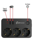 EXENAR USB Type-C Priz Dönüştürücü Şarj Adaptörü Priz-2 USB-1 Type-C 2 M Kablo Girişli Çoklu Fiş 2500W thumbnail 3