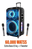 EXENAR 12"+1 Tweeter/Equalizer Profosyonel Bluetooth Hoparlör 60000WATTS Speaker Çift Mikrofonlu Derin Bass thumbnail 1