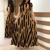 Kadın Kısa Kollu Bisiklet Yaka Puantiyeli Maksi örme Krep Elbise thumbnail 3