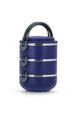 Penguen kulplu çelik sefer tası - yemek termosu saklama kabı 3 katlı lacivert thumbnail 3