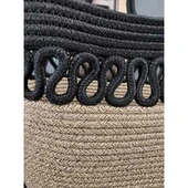 Doğal Hasır Jüt El Örmesi Günlük Kullanım ve Plaj İçin Uygun Bayan Çanta-Bej Siyah Trikotlu - 3