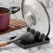 Fege Store ® Tencere Kapak Tutuculu Kaşıklıklı Tencere Kapak Standı Pratik Kaşık Kepçe Altlık Düzenleyici - 10