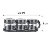 Fege Store ® Siyah 3lü Standlı Kapaklı Kaşıklı Cam Hava Sızdırmaz Baharatlık Takımı KC-386 - 9