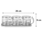 Fege Store ® Beyaz 3lü Standlı Kapaklı Kaşıklı Cam Hava Sızdırmaz Baharatlık Takımı KC-386 - 9