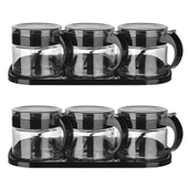 Fege Store ® Siyah 3lü Standlı Kapaklı Kaşıklı Cam Hava Sızdırmaz Baharatlık Takımı KC-386 - 10