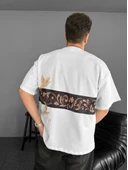 Ön Ve Arka Baskılı Oversize Bisiklet Yaka T-shirt - Beyaz thumbnail 1