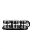 Fege Store ® Siyah 3lü Standlı Kapaklı Kaşıklı Cam Hava Sızdırmaz Baharatlık Takımı KC-386 - 6