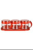 Fege Store ®  Kırmızı 3lü Standlı Kapaklı Kaşıklı Cam Hava Sızdırmaz Baharatlık Takımı  KC-386 - 6