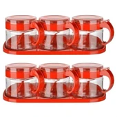 Fege Store ®  Kırmızı 3lü Standlı Kapaklı Kaşıklı Cam Hava Sızdırmaz Baharatlık Takımı  KC-386 - 10