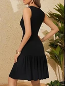 Kadın Askılı Kruvaze Yakalı Fırfırlı Janjan Krep Elbise thumbnail 3