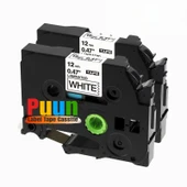 Puun Brother TZE-231 12mm X 8m Beyaz Üzerine Siyah Muadil Laminasyon Etiket Şeridi 2 Adet - 1