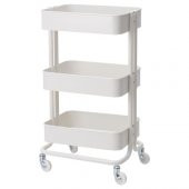 Çelik-Beyaz Servis Arabası 35x45x78 Cm IKEA Banyo Düzenleyici-Raf Ünitesi Tekerli - 1