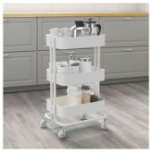 Çelik-Beyaz Servis Arabası 35x45x78 Cm IKEA Banyo Düzenleyici-Raf Ünitesi Tekerli - 3