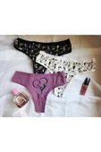 İNSPİRA Pamuklu Elastan Kadın Tanga Külot 3’lü Paket String Kedi Desenli - 5