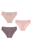 İNSPİRA Pamuklu Elastan Kadın Külot 3’lü Paket Klasik Kesim Penye Kilit Anahtar Desenli - 1