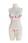 İNSPİRA Dantelli Brode Takım Çiçekli Desenli Sütyen Tanga Takım - 1
