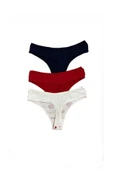 İNSPİRA Pamuk Elastin Karışımı Kadın Külot Tanga 3 Lü Paket Kırmızı Beyaz Lacivert Öpücük Kiss String - 6