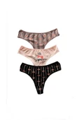 İNSPİRA Pamuklu Elastan Kadın Külot Tanga 3'lü Paket Kurdele Desenli - 7