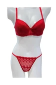 İNSPİRA Dantel Işlemeli Kırmızı Dolgulu Balenli Destekli Sütyen Külot Iç Çamaşır Takımı Push Up - 1