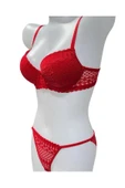 İNSPİRA Dantel Işlemeli Kırmızı Dolgulu Balenli Destekli Sütyen Külot Iç Çamaşır Takımı Push Up - 2