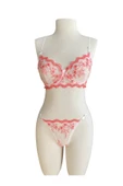 İNSPİRA Dantelli Balenli Brode Sütyen Külot Takım Kırmızı Çiçek Desenli Tanga - 1