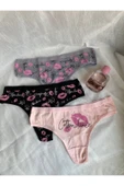 İNSPİRA Pamuklu Elastan Kadın Külot Tanga 3'lü Paket Dudak Desenli Öpücük Kiss String - 5