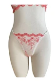 İNSPİRA Dantelli Balenli Brode Sütyen Külot Takım Kırmızı Çiçek Desenli Tanga - 4