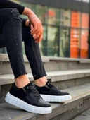 KB-X155 Kuback Siyah Cilt Siyah Süet Detaylı Beyaz Yüksek Taban Günlük Spor Ayakkabı thumbnail 1