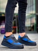 KB-X8 Kuback Siyah Cilt Mavi Süet Detaylı Siyah Yüksek Taban Günlük Spor Ayakkabı thumbnail 3