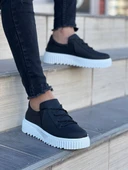 KB-X502  Kuback Siyah Cilt Yüksek Beyaz Taban Bağcık Detaylı Lastikli Günlük Erkek Ayakkabı thumbnail 2