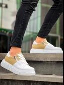 KB-X155 Kuback Beyaz Cilt Bej Süet Detaylı Beyaz Yüksek Taban Günlük Spor Ayakkabı thumbnail 1