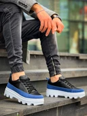 KB-056 Kuback Siyah Mavi Detaylı Beyaz Yüksek Taban Günlük Spor Ayakkabı thumbnail 1