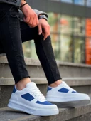 KB-X8 Kuback Beyaz Cilt Mavi Süet Detaylı Beyaz Yüksek Taban Günlük Spor Ayakkabı - 1