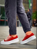 KB-CX-3 Kuback Kısa Bordo Keten Beyaz Yüksek Taban Spor Ayakkabı - 5