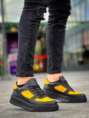 KB-X8 Kuback Siyah Sarı Cilt Yüksek Taban Günlük Spor Ayakkabı thumbnail 3