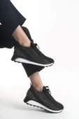ALYA Bağcıklı Ortopedik Taban Taşlı Kadın Sneaker Spor Ayakkabı CBT - Siyah thumbnail 2