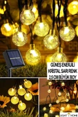 LightHome Güneş Enerjili Işıklar 50 Led 7 Metre Sarı Kristal Küre 8 Modlu Bahçe Düğün Parti Dekor Işıkları thumbnail 4
