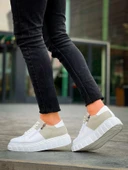 KB-X155 Kuback Beyaz Cilt Gri Süet Detaylı Beyaz Yüksek Taban Günlük Spor Ayakkabı thumbnail 4