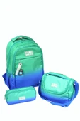 CH 23665 Mavi - Yeşil Geçişli - 3' Lü Okul Çantası Seti - Sırt Ve Beslenme Çantası + Kalemlik - 2