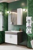 Karen Banyo Gümüş 65 Cm Lavabolu Banyo Dolabı Retro Gümüş-Beyaz Lavabo Dahil - 1