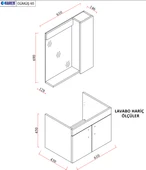 Karen Banyo Gümüş 65 Cm Lavabolu Banyo Dolabı Retro Gümüş-Beyaz Lavabo Dahil - 5