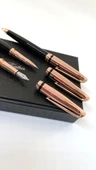 Rose Gold Detaylı 3lü Kalem Seti - Dolma, Roller ve Tükenmez Kalem | Lüks Hediye Kutulu - 4