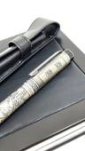Antik Tasarımlı Gümüş Efektli Roller Kalem - Deri Kılıf ve Şık Kutulu thumbnail 3