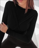 Kadın Uzun Kollu Bisiklet Yaka Omuzdan Uzun şerit Sırtta Bağlanan Kuşak Detay Viskon Bluz thumbnail 2