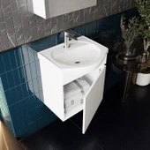 Karen Banyo Fulya 50 Cm Mdf Lavabolu Aynalı Banyo Dolabı Seti Seramik Lavabo Dahil Beyaz Mdf - 2