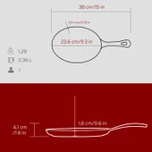 Lava Döküm Oval Fajita Tabağı Döküm Demir Yekpare Saplı Kayın Servis Ahşabı Ölçü 17x23cm.-Bordo thumbnail 5